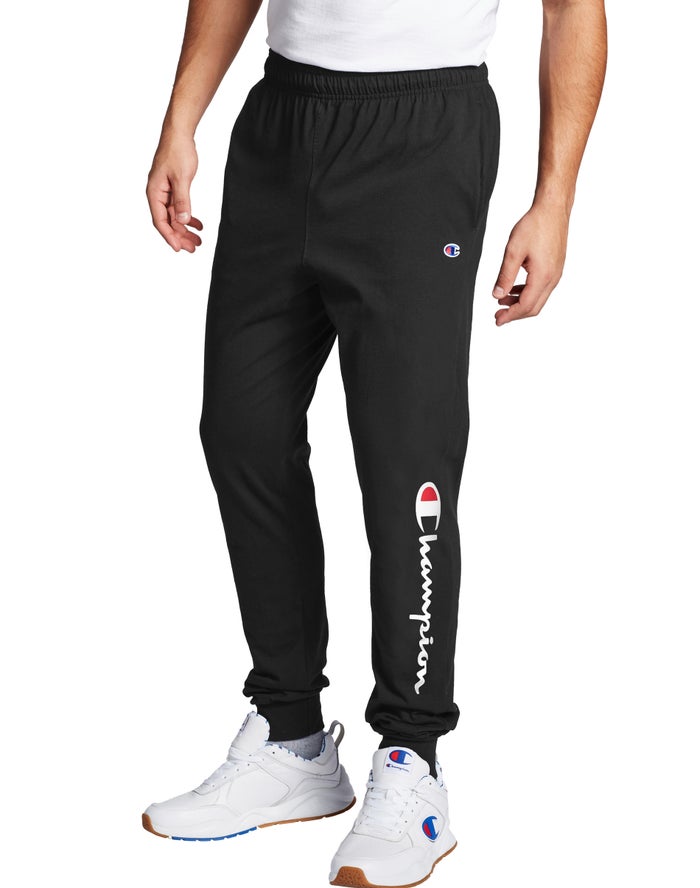 Champion Herre Joggingbukser Sort - Classic Jersey Script Logo - Danmark CMJ-268450